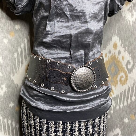 Ralph Lauren Gunmetal Pewter Metallic Pouf Sleeve Stretch Blouse - Picture 14 of 16